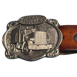 Kat Kuszak Handcrafted Leather Trucker Belt American Trucker Buckle Embossed 40"